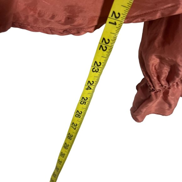 Vintage 90s Warm Mauve Ruffle Collar Silk Long Sleeve Button Up Top Medium - Picture 4 of 6